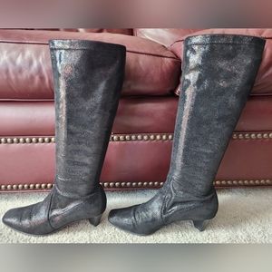 DONALD J PLINER Size 8 "Sandra" Metallic Lizard Black  Stretch Knee High Boot